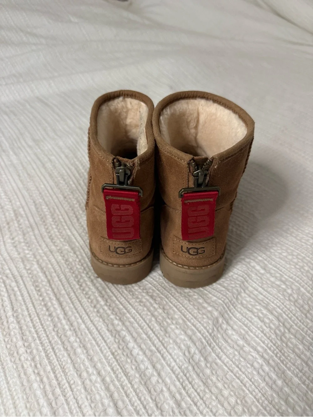 UGG Chestnut Suede Women’s Boots with Red Back Tabs